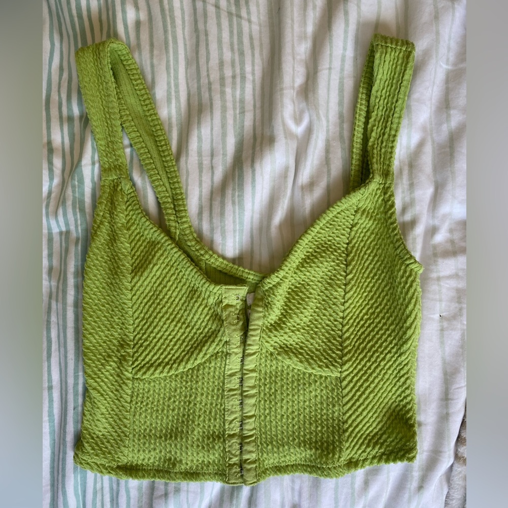 Urban Outfitters Lime Green Front Clasp Ribbed Tank